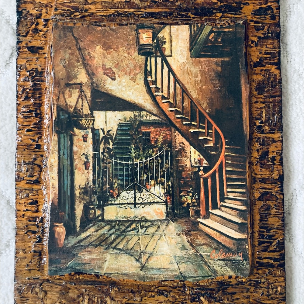 framed print titled "Four Courtyards" by O.L. Coleman, on Rustic wooden Frame - Picture 12 of 12